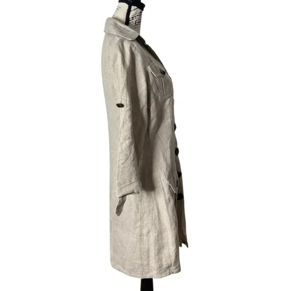 Olga Lucia Cortes Women Shirt Dress Button-Up Roll Tab Sleeve Linen Beige Size S - Picture 2 of 6